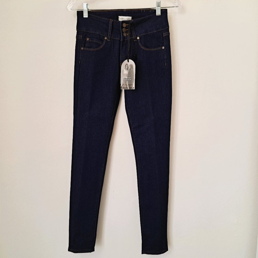 Kendall & Kylie Kompact Mid-Rise Juniors Skinny Jeans Dark Blue Size 1/2… - Picture 1 of 14